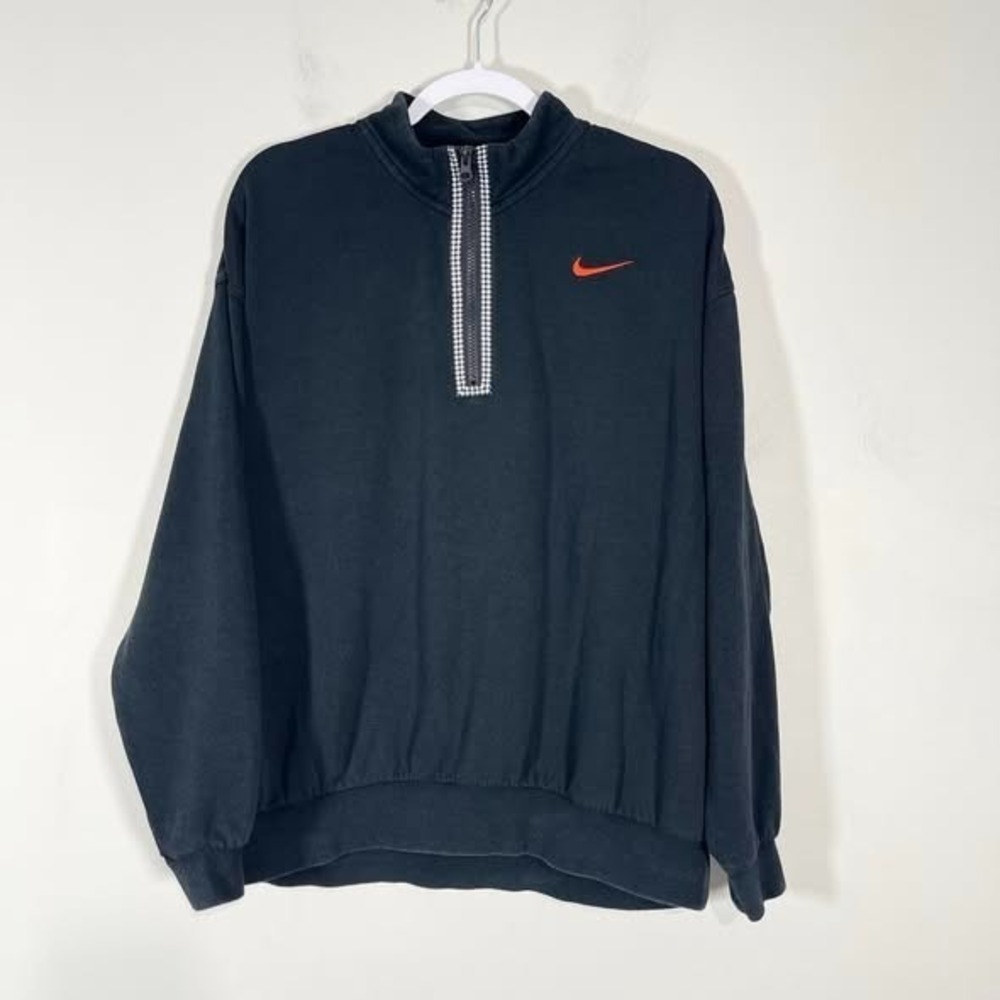 Nike Quarter Zip Fleece Pullover Womens Medium Oversized Black Houndstooth Logo